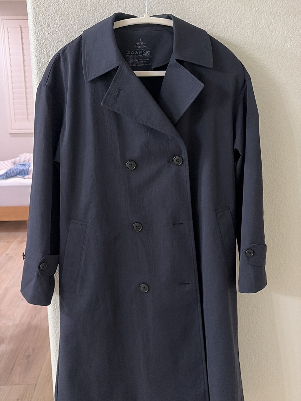 MUJI Korea Water Repellent Long Trench Coat Navy Size S Rare